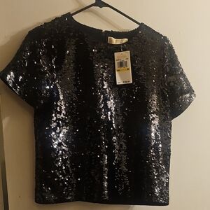 MICHAEL Michael Kors Shimmering Black Sequin Crop Top
